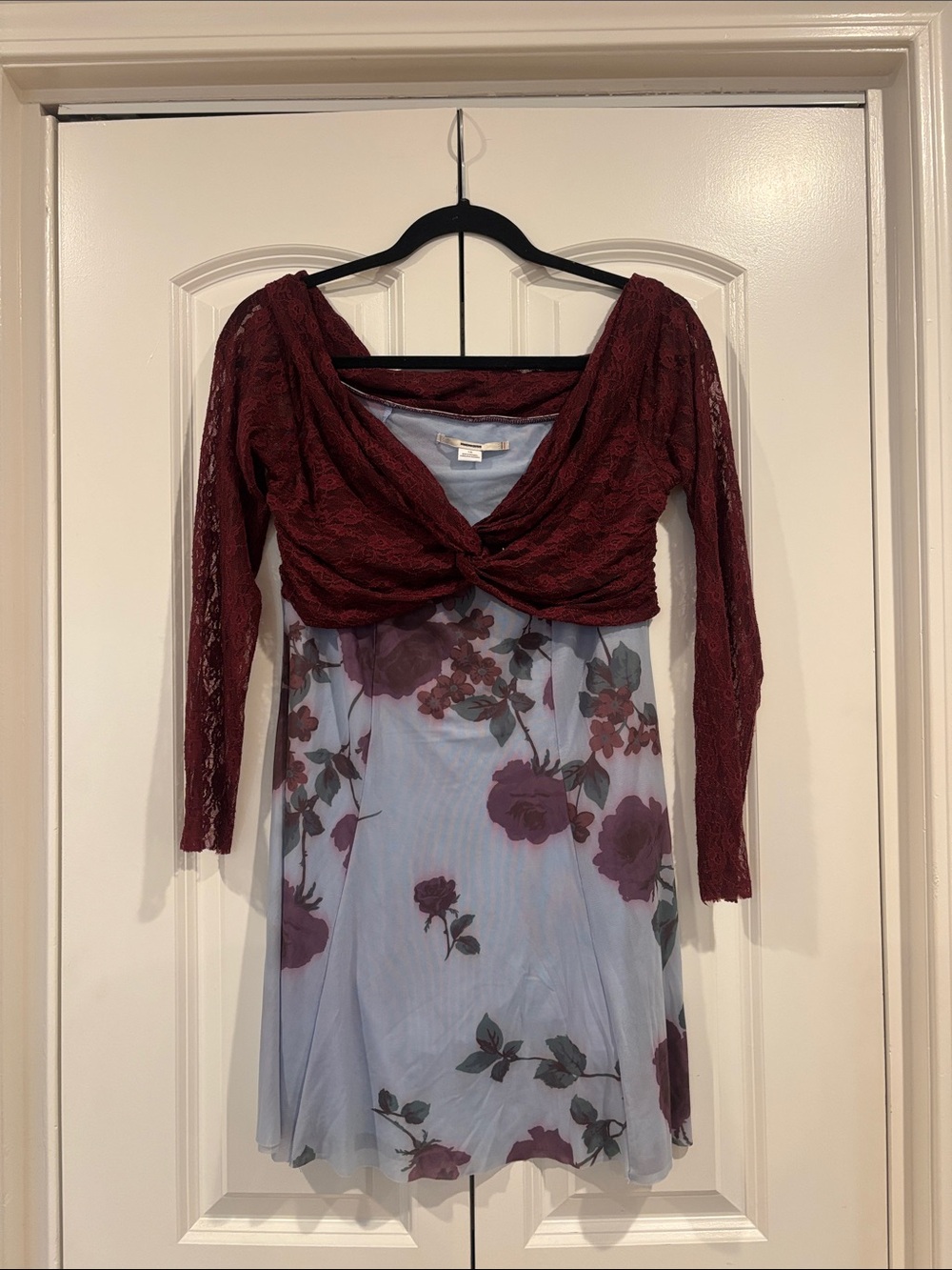 Kimchi Blue Urban Outfitters Women's Burgundy Lace Bolero Over Floral Slip Dress